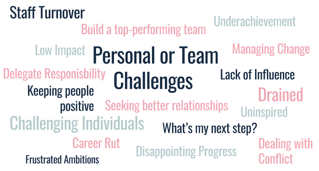 Word Cloud depicting the management challenges I help with